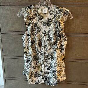 Cabi Ruffled Floral Blouse - Black, Gray, Cream